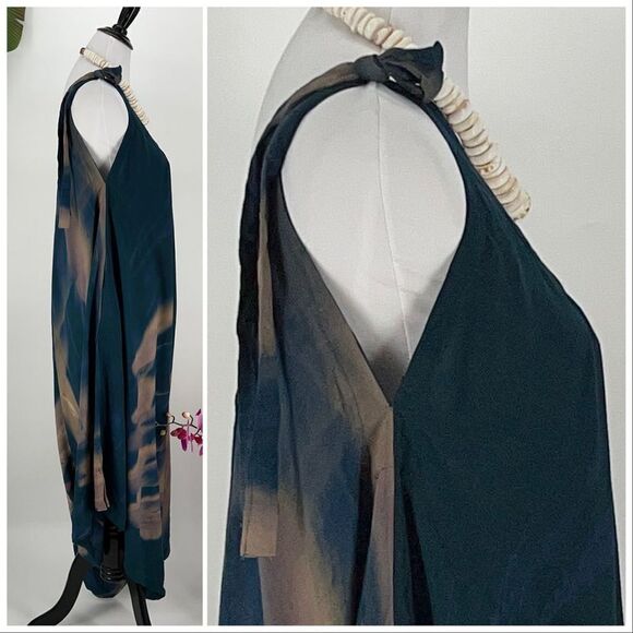 Pōʻalima Romper  Green/Teal/Blue/Gray/Coral V Neck Shoulder TIe Wide Leg Romper - Picture 6 of 15